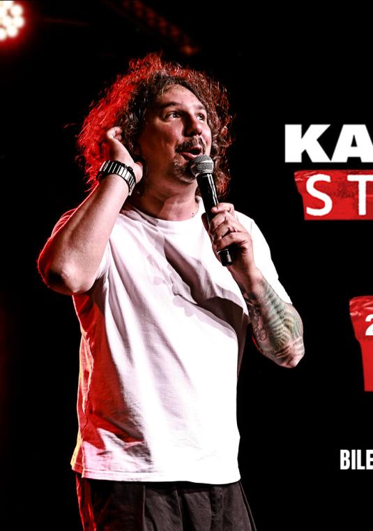 Plakat występów stand-up Mariusza Kałamagi z programem „Mamo! Papier się kończy!”. Występ odbędzie się 23.09.2026 r. o godz. 19.00 w Konstancińskim Domu Kultury w Konstancinie-Jeziornie.