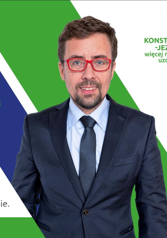 Grafika promująca czat na żywo na Facebooku z burmistrzem Konstancina-Jeziorny Michałem Wiśniewskim, zaplanowany na 21 września o godz. 18.00, z jego wizerunkiem oraz informacją o tematyce spotkania dotyczącej bieżących spraw i inwestycji gminy.