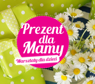 Grafika: na zielonym tle różowy okrąg i na nim biały napis: prezent dla mamy