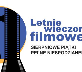 Plakat Letnich wieczorów filmowych, grafika kamery i taśmy filmowej