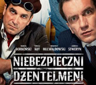 Plakat filmu  „Niebezpieczni Dżentelmeni”. Znajduje się na nim czworo mężczyzn.