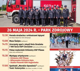 Plakat promujący Dzień Strażaka, informacje zawarte na plakacie są w artykule.