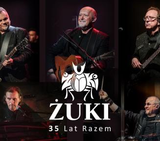 osoby z zespołu Żuki, biały napis Żuki 35 lat razem