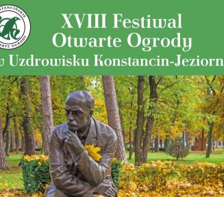 Plakat promujący Festiwal Otwarte Ogrody. Treść z plakatu znajduje się w tekście.