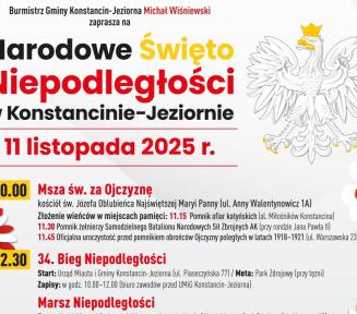 Plakat promujący gminne obchody święta niepodległości. Treść z plakatu znajduje się w treści artykułu.