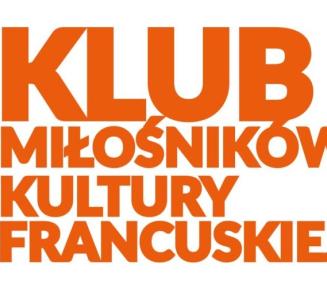 plakat spotkania: biały napis na białym tle: Klub Miłośników Kultury Francuskiej