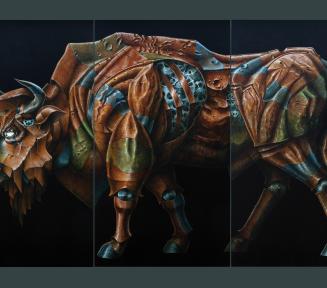 rysowana podobizna żubra na czarnym tle