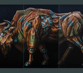 malowana podobizna żubra na czarnym tle