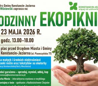 plakat wydarzenia Rodzinny Ekopiknik 23 maja w godz. 13.00-18.00