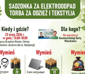plakat wydarzenia Sadzonka za elektroodpad, torba bawełniana za odzież i tekstylia